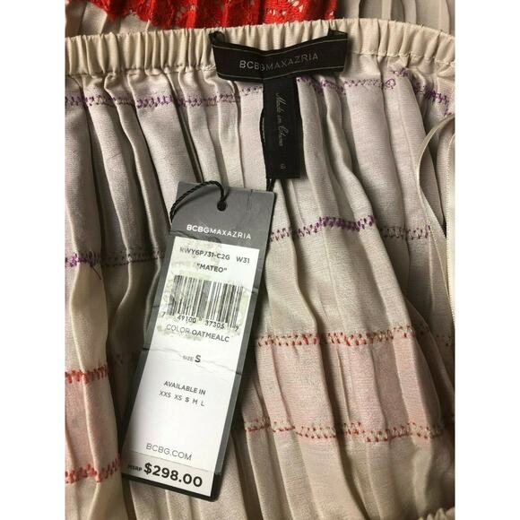 BCBGMAXAZRIA Womens Mateo Oatmeal Lace Panel Blouson Strapless Dress S - Picture 8 of 9